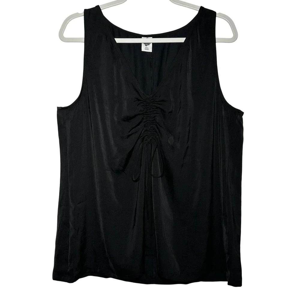 Melrose and Market Black V Neck Ruched Drawstring Tank Top Women‎ Plus Size XL